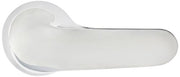 Chrome lever handle with circular escutcheon plate for tub and shower installation.
