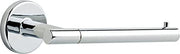 Chrome tissue holder with cylindrical bar mounted on round wall plate.