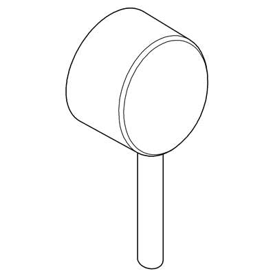 Brushed nickel pressure balance valve lever with cylindrical handle and circular head.