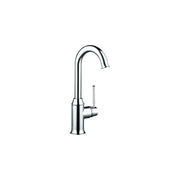 Chrome single-handle bar faucet with high curved spout and lever control.