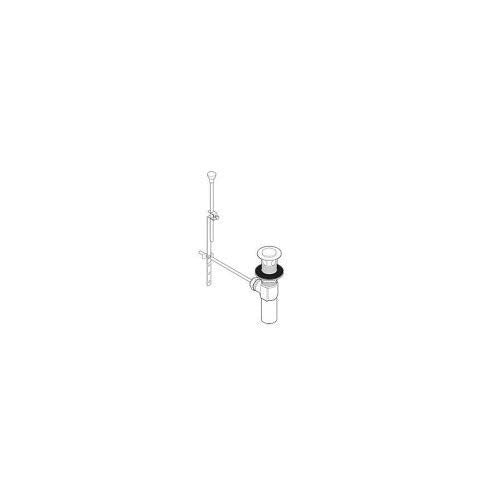 Metal pop-up drain assembly with linkage rod and champagne bronze finish valve cap.