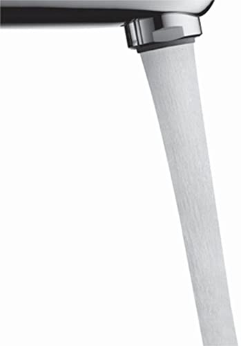 Chrome wall-mounted faucet trim with angular spout and vertical cylindrical body.