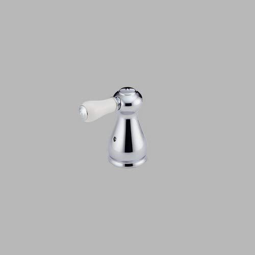 Chrome finish lever handle kit with porcelain accents and bell-shaped base for bathroom or kitchen valve installation.