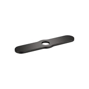 Matte black elongated base plate with central hole for single-hole kitchen faucet installation.