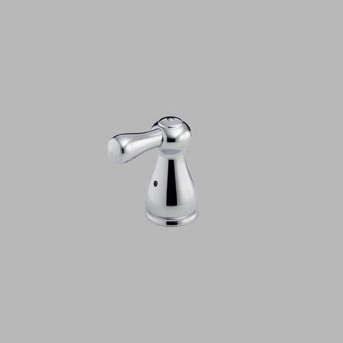 Chrome metal lever handle with conical base and horizontal arm for transfer valve operation.