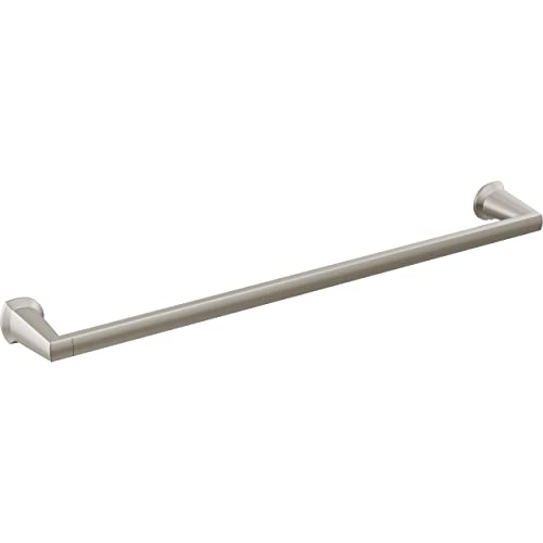 Brushed nickel towel bar with angled mounting brackets on each end.