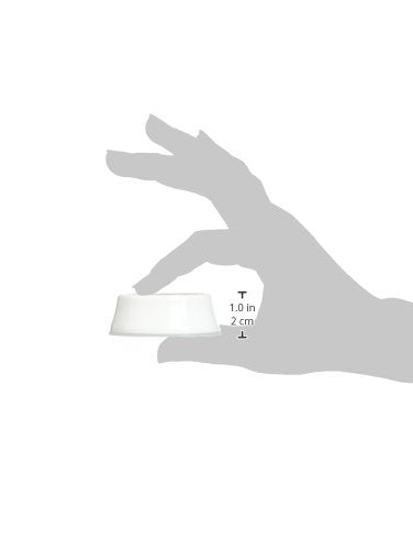 White circular escutcheon and gasket component with dimension markings, shown in hand for scale.