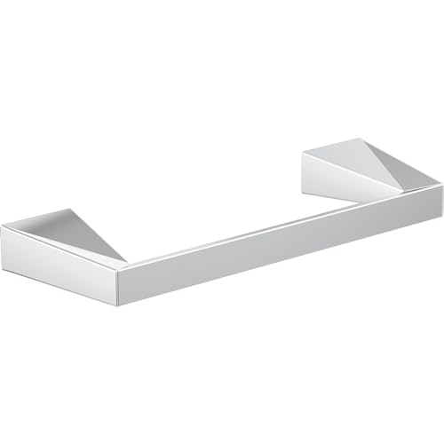 Polished chrome towel bar with angled mounting brackets on each end.