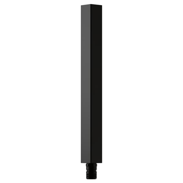 Tall matte black square shower column extension with threaded connection at base.