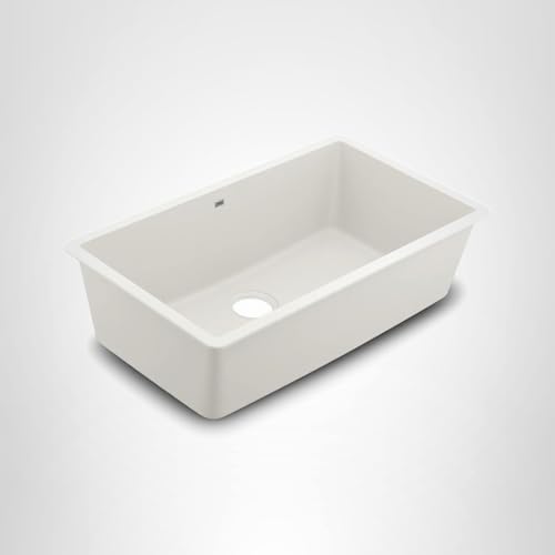 Moen Host White Granite 33 Inch Wide x 9.5 Inch Deep Undermount Single Bowl Kitchen Sink in White - GGW4010B