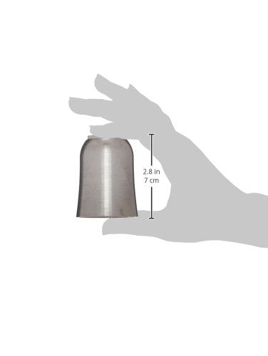 Stainless steel valve sleeve with tapered cylindrical shape, 2.8 inches tall, shown in hand for scale.