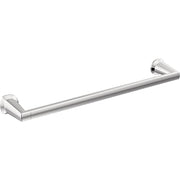 Chrome towel bar with angled mounting brackets on each end.