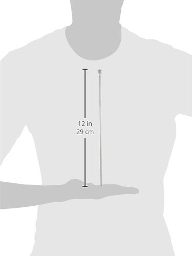 Chrome lift rod and finial assembly measuring 12 inches tall, shown against a scale figure for size reference.