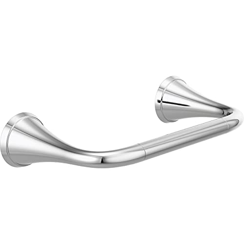 Polished chrome towel bar with curved design and conical mounting brackets on white background.