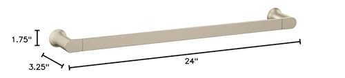 Brushed nickel wall-mount towel bar, 24 inches long with cylindrical end caps and mounting hardware shown.