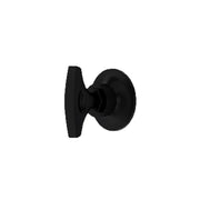 Matte black round trim plate with lever handle for volume control and diverter valve.