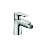Chrome single-hole bidet faucet with angled spout and integrated spray control.