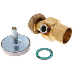 Brass temperature probe sweat fitting assembly with blue magnet base, probe, and green sealing ring.