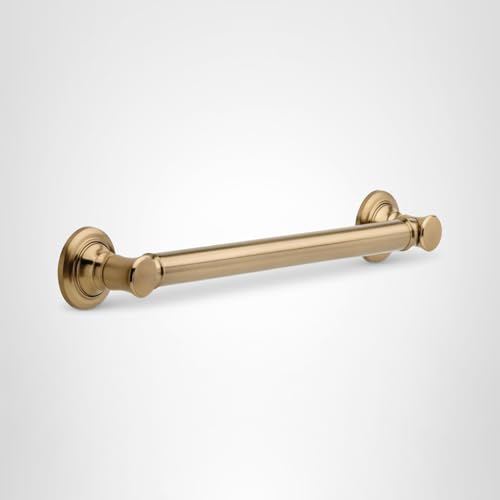 Champagne bronze 18-inch traditional grab bar with decorative round wall flanges and knurled grip section.