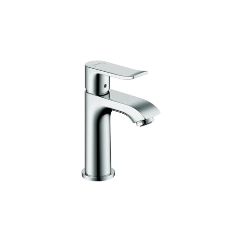 Chrome single-hole bathroom faucet with curved spout and cylindrical body, single lever handle mounted on upper body.