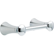 Chrome tissue holder with flared cup-shaped ends on horizontal bar with spherical center support.