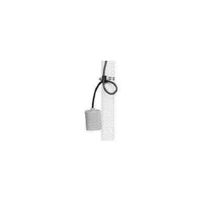 Mechanical float switch with gray cylindrical float and black cord attached to vertical rod.