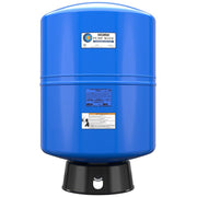 Blue cylindrical pressure tank with "State Pump Mate" label and black base, featuring instruction labels on the body.