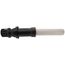 Black plastic roof discharge termination with tan-colored extension tube, 20 inches above roof height.