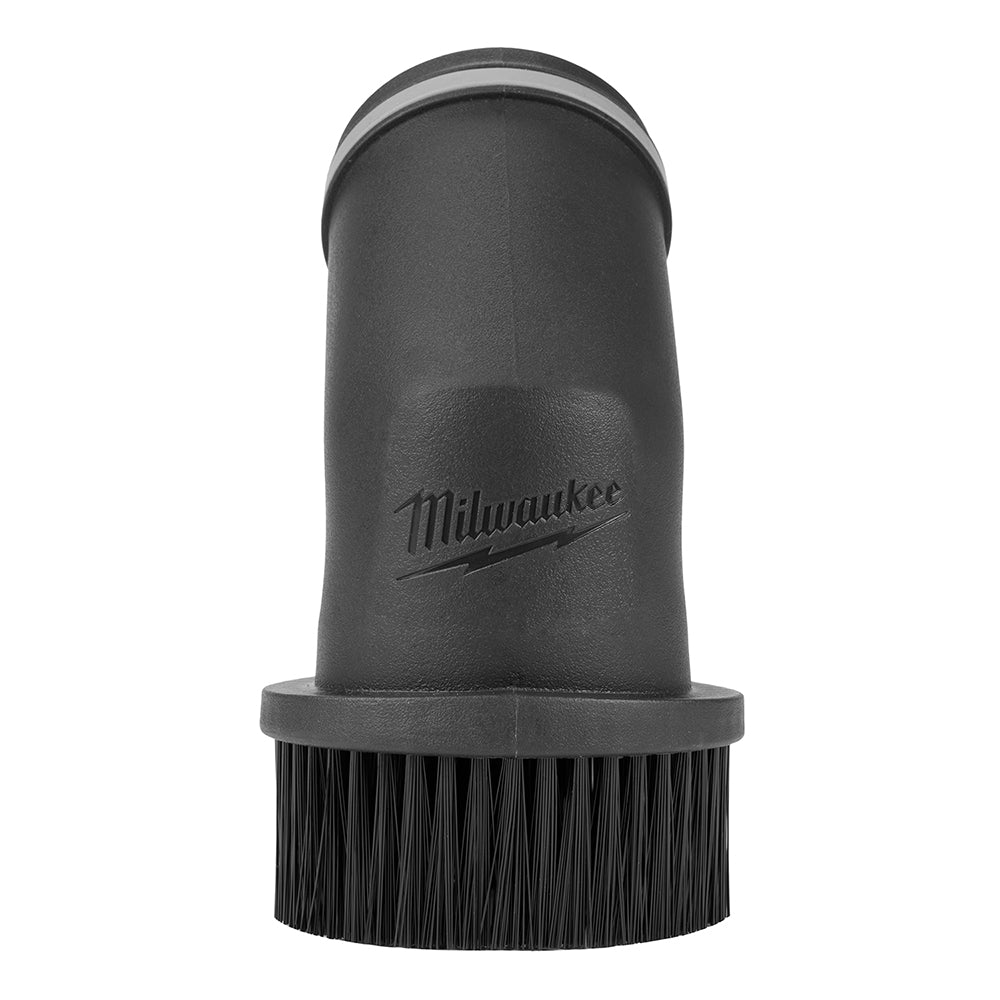 Black cylindrical brush tool with rounded top, metal band, and dense black bristles at base.
