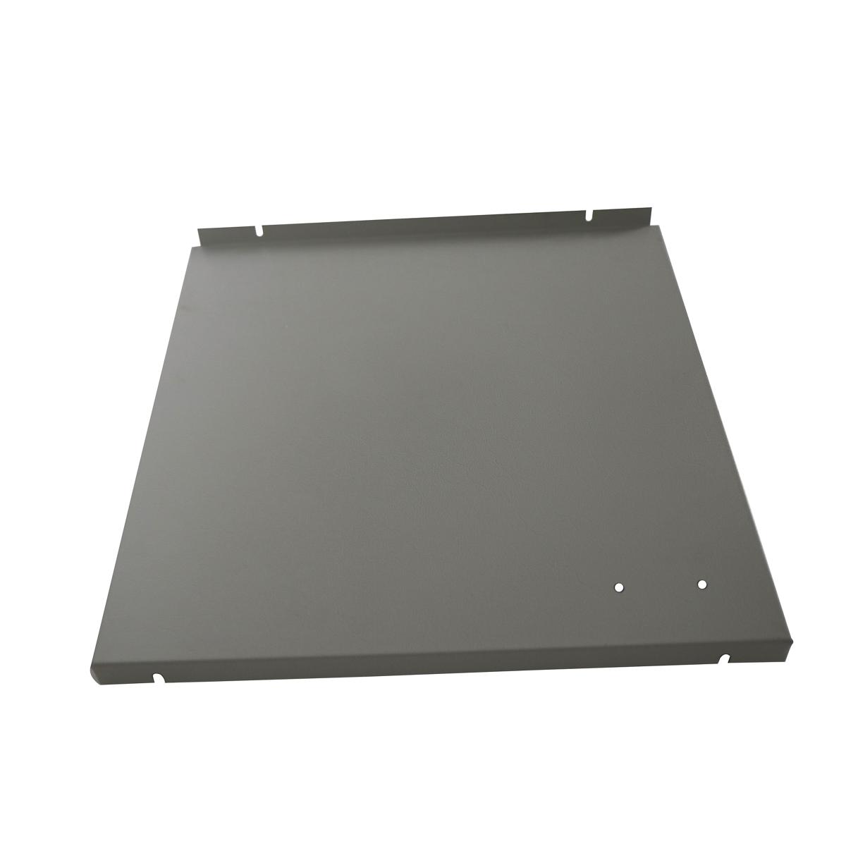 Gray metal front lower panel with mounting tabs and holes.