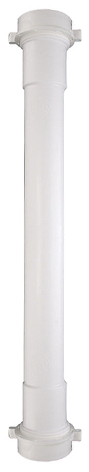 White PVC double slip joint tailpipe extension with threaded connectors at both ends.