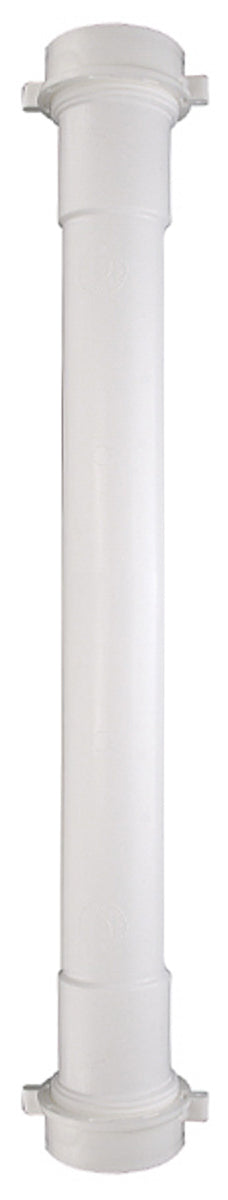 White PVC double slip joint tailpipe extension with threaded connectors at both ends.
