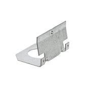 Metal regulator mounting bracket with circular opening and attachment holes for installation.
