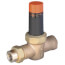 Brass pressure reducing valve with 1/2 inch connection and orange adjustment knob on top.