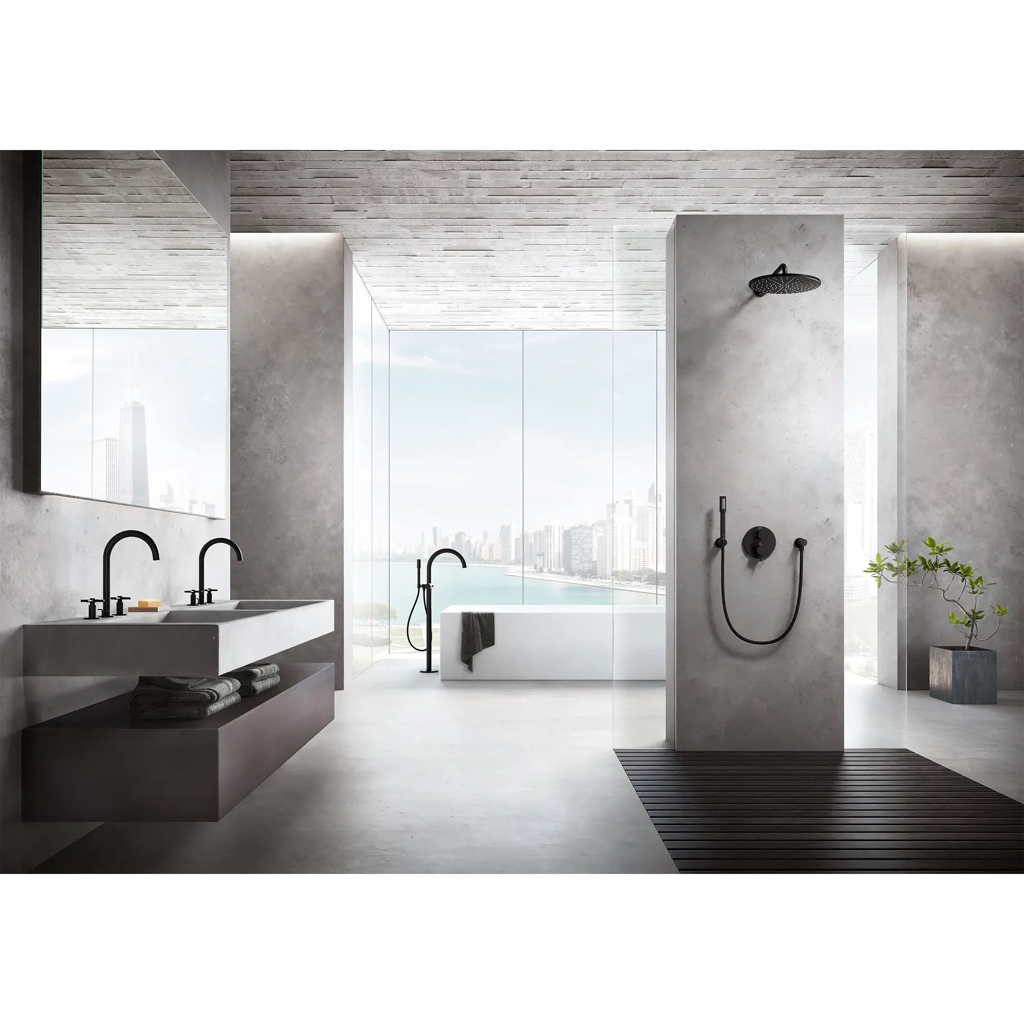 Grohe Atrio 1.75 GPM Single-Handle Freestanding Tub Faucet with Hand Shower - Matte Black