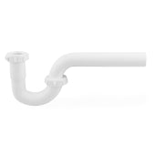 White PVC P-trap pipe with slip joints and washers, 1-1/4 inch diameter.