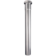 Vertical chrome metal pipe extension with rounded cap and slip joint fitting at top.