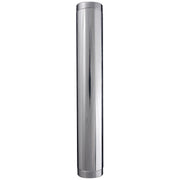 Silver metal tube with threaded ends, cylindrical shape, 12 inches long and 1-1/4 inch diameter.