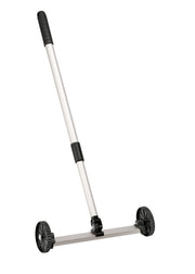 Magnetic floor sweep with two wheels, silver shaft, and black grip handle.