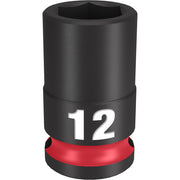 Black impact socket with 12MM marking and red band at base, hexagonal opening on top.