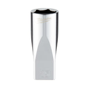 Chrome socket with hexagonal opening and "15" marking stamped on base; Milwaukee logo etched on top.