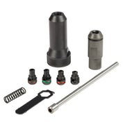 Milwaukee M18 FUEL conversion kit with two nosepieces, four interchangeable jaws, spring, wrench, and steel shaft.