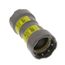 Viega 1/2" press coupling with brass end caps and zinc-nickel coated carbon steel body.