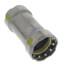 3/4" Viega press coupling with gray zinc-nickel coating and brass fitting connections on ends.