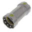 Viega 3/4" press coupling in carbon steel with zinc-nickel coating, cylindrical shape with ribbed ends.