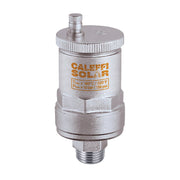 Caleffi solar air vent with 1/2" NPT threaded connections, cylindrical metal body with ridged cap and vent valve on top.