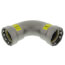 Viega MegaPressG 1" steel 90-degree elbow with zinc-nickel coating, bent angle connector visible.