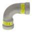 Viega MegaPressG 1" steel 90-degree elbow with zinc-nickel coating and yellow press rings.