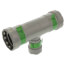 Viega MegaPress carbon steel tee fitting with zinc-nickel coating and press connections, 1" size.