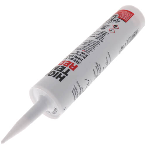 White caulk tube with red label and tapered applicator nozzle.